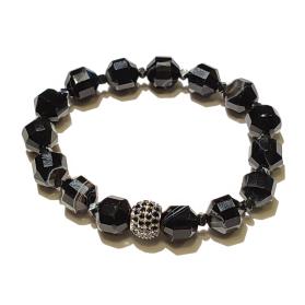 Zirkon Taşlı Akik Küre Hegzagonal Kesim Bileklik